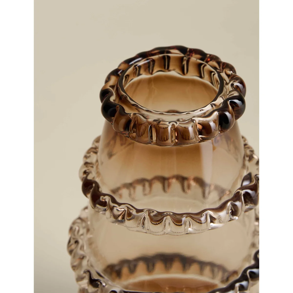 M&S Smoked Glass Textured Frill Vase Brown – image 2