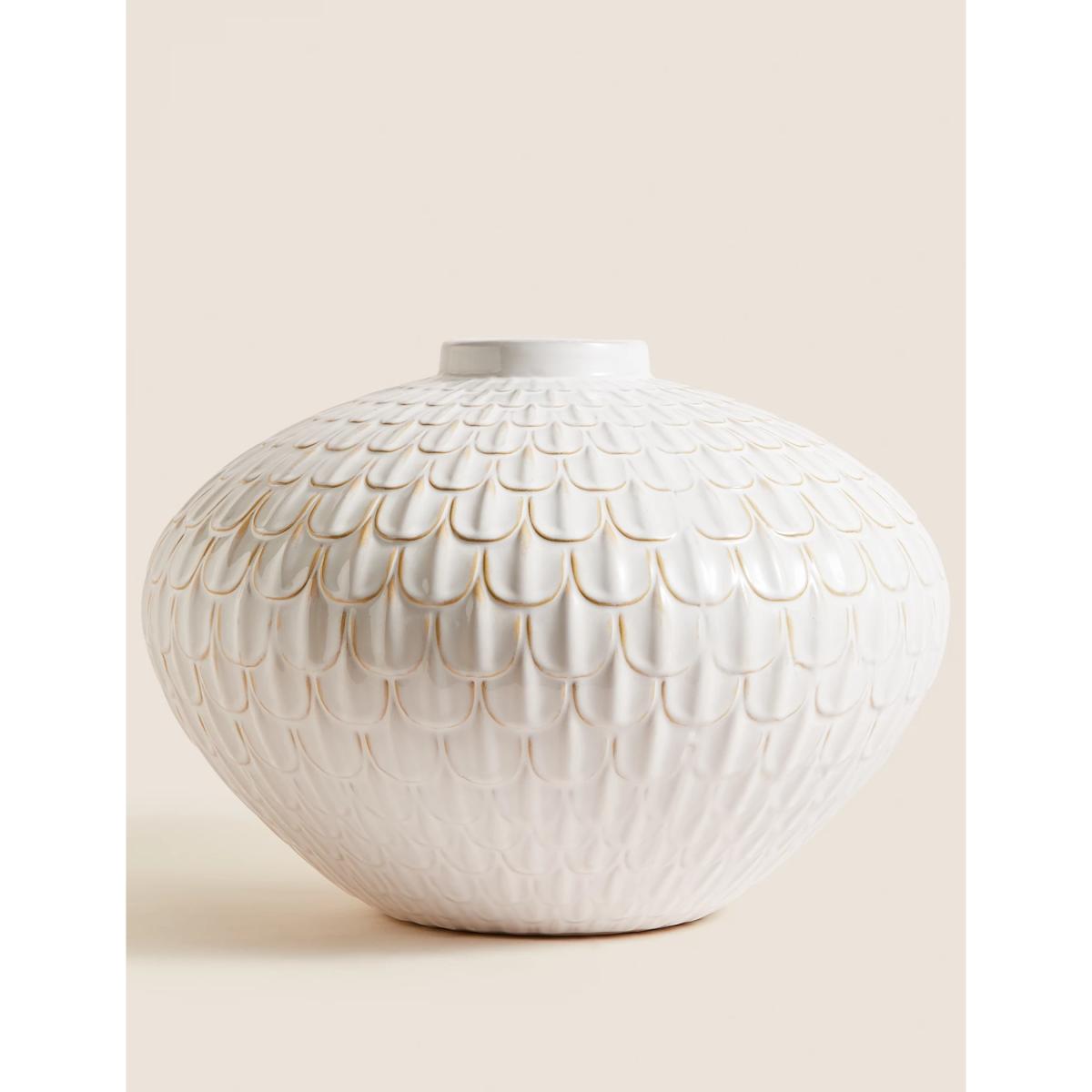 M&S Large Textured Vase - White, White – image 2