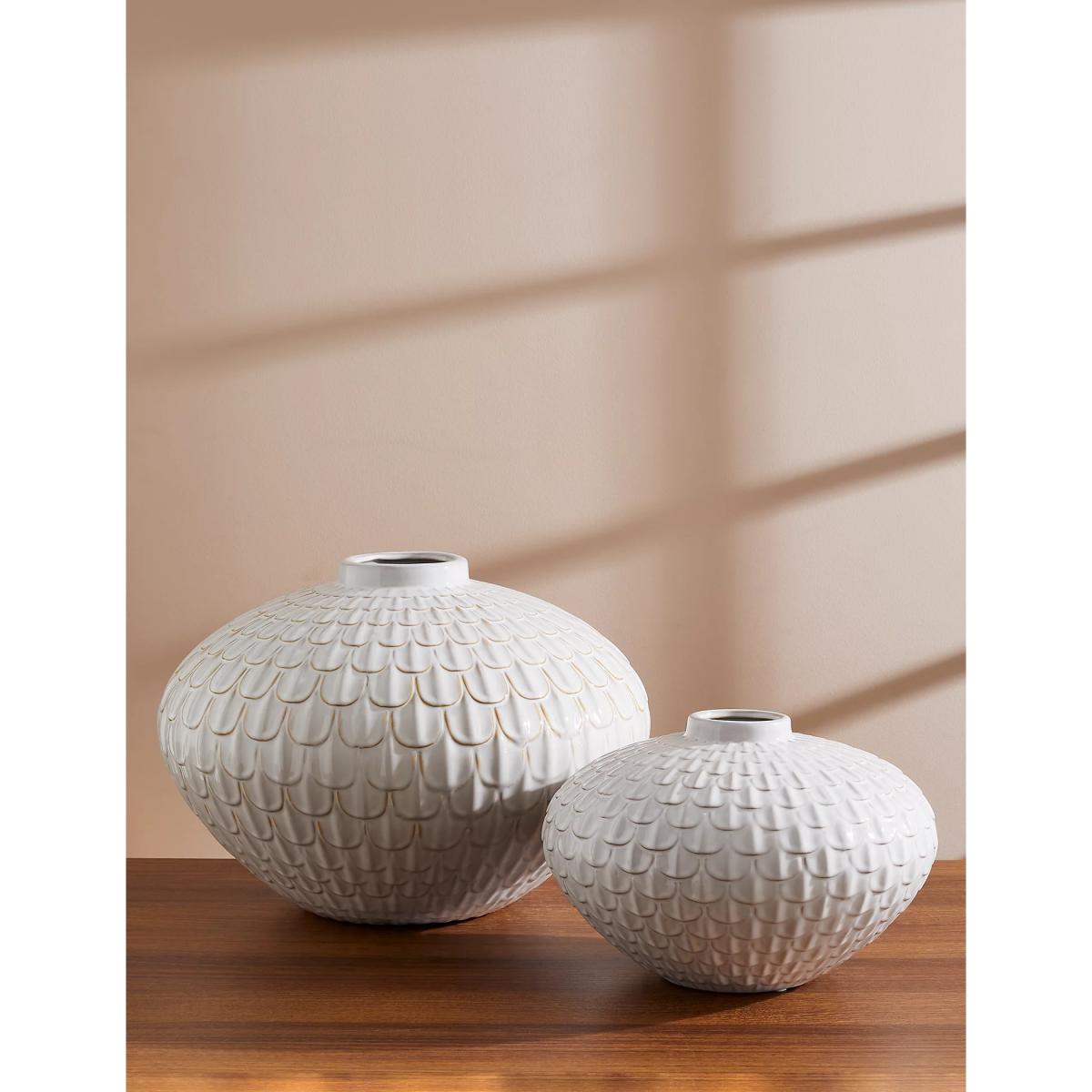 M&S Large Textured Vase - White, White – image 5