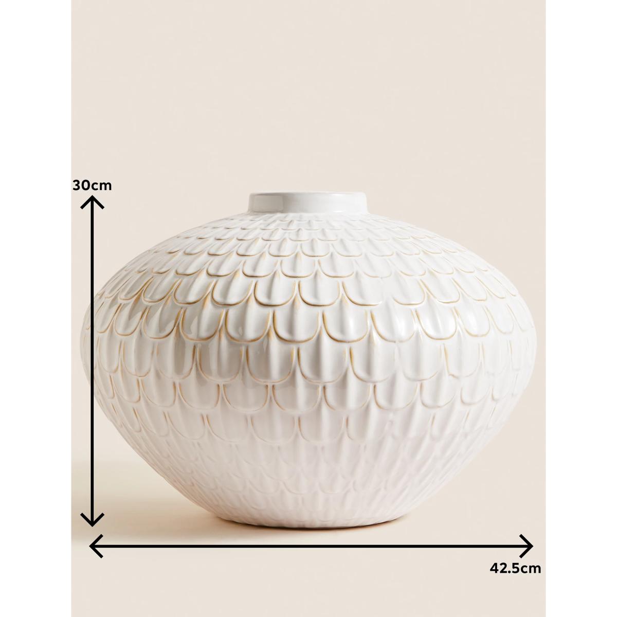 M&S Large Textured Vase - White, White – image 6
