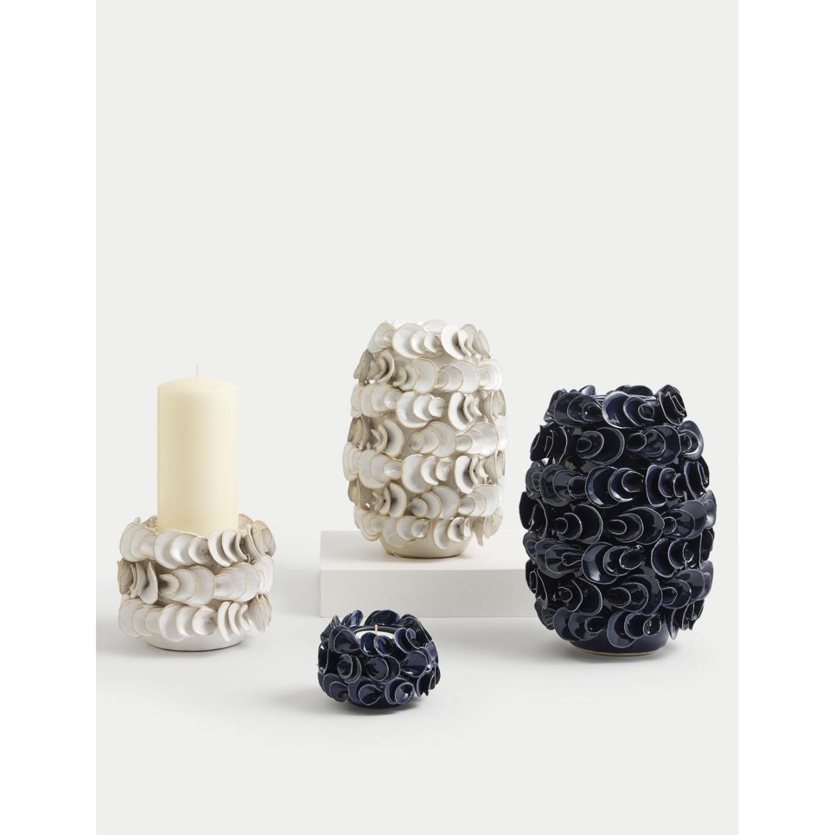 M&S Layered Petal Ceramic Vase - White Mix, White Mix,Blue – image 4