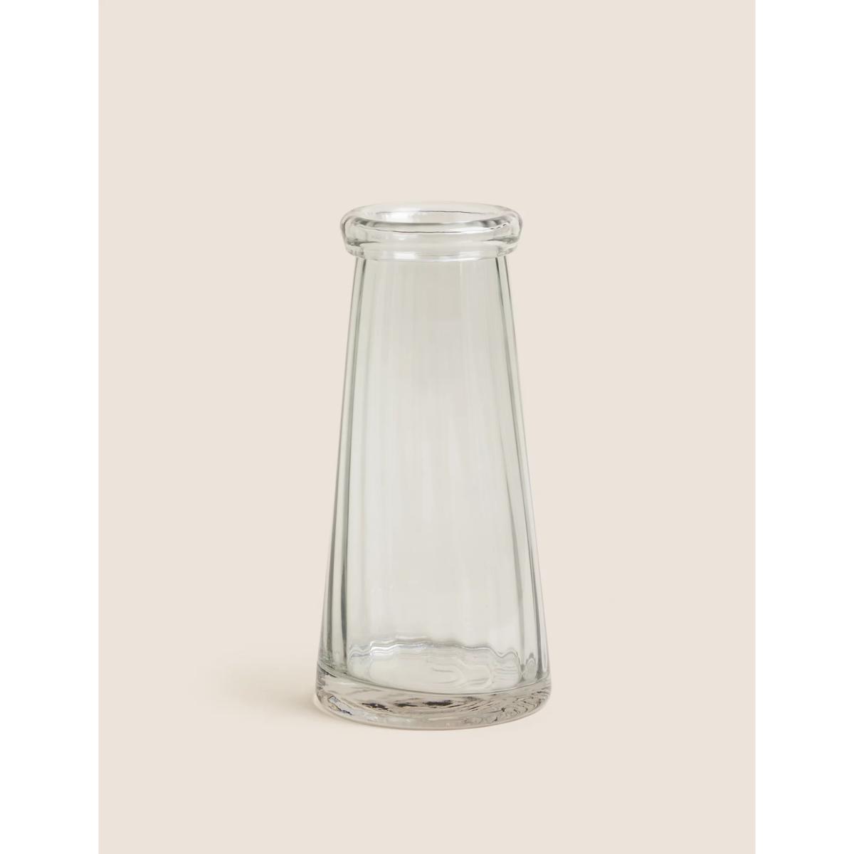 M&S Large Ridged Glass Tapered Vase - Blue, Blue – image 3