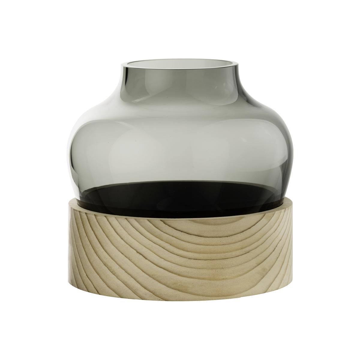 Small Vase - Handblown glass and cedar - H 18,5 cm by Fritz Hansen Transparent/Natural wood – image 1