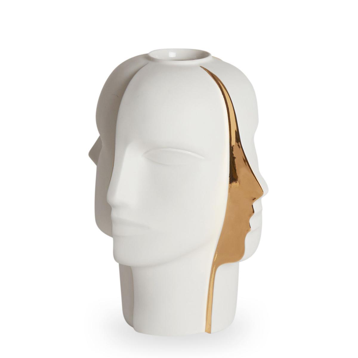 Atlas Split Vase - / Porcelain - Faces in relief by Jonathan Adler White – image 2