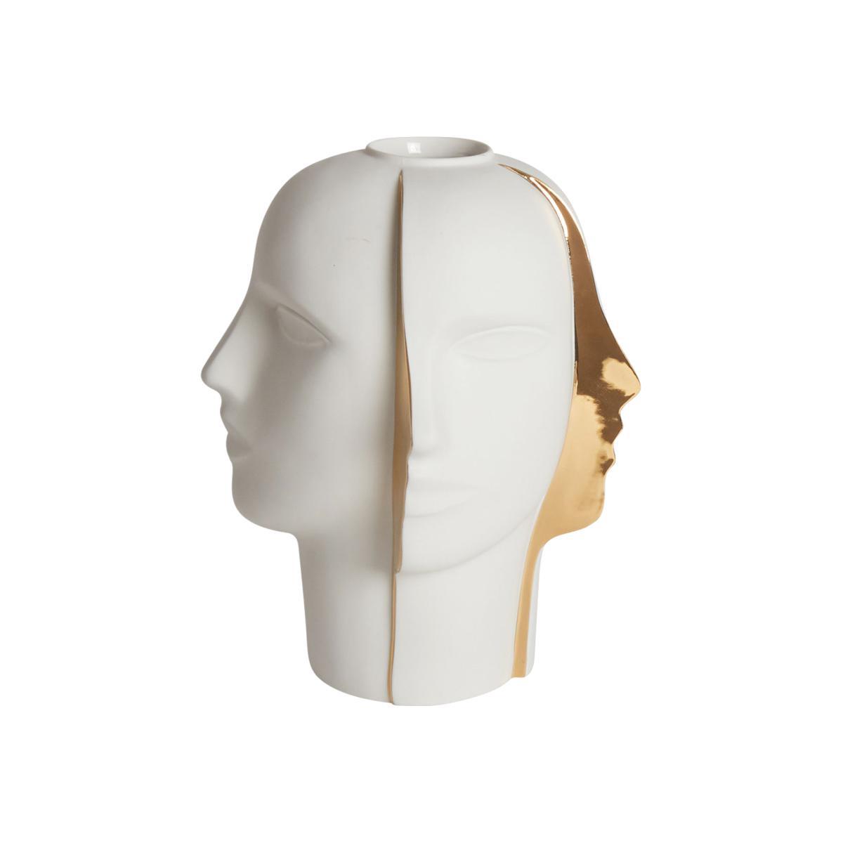 Atlas Split Vase - / Porcelain - Faces in relief by Jonathan Adler White – image 1