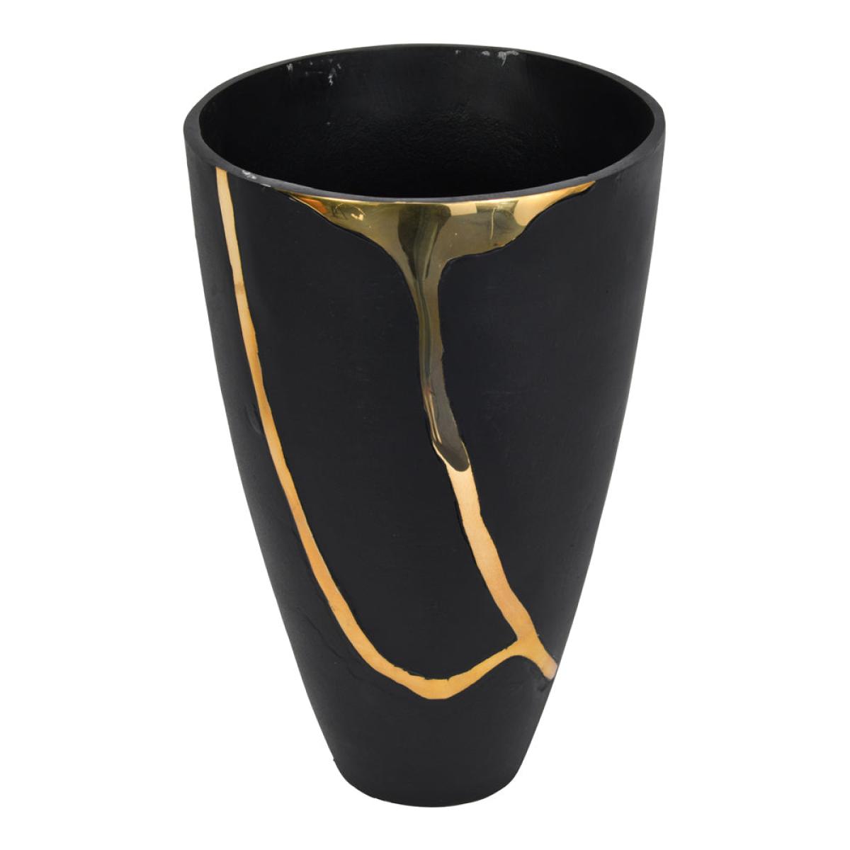Libra Luxurious Glamour Collection - Arizona Black Aluminium Large Vase With Gold Lava Detail – image 2