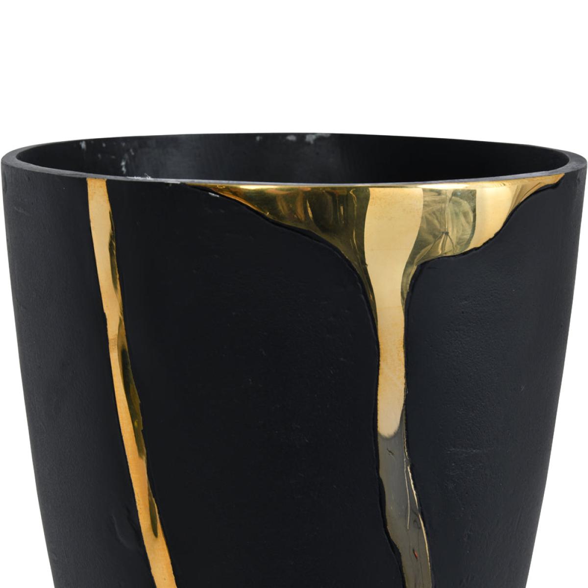 Libra Luxurious Glamour Collection - Arizona Black Aluminium Large Vase With Gold Lava Detail – image 4