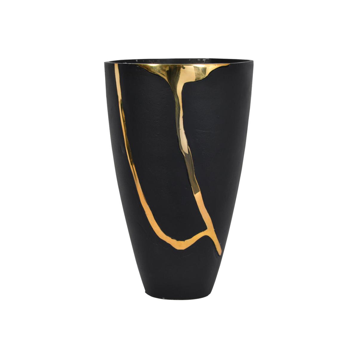 Libra Luxurious Glamour Collection - Arizona Black Aluminium Large Vase With Gold Lava Detail – image 1