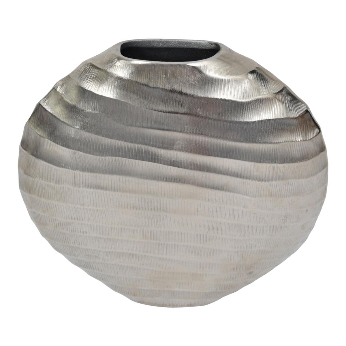 Libra Midnight Mayfair Collection - Iconic Ripples Silver Aluminium Elliptical Vase Small | Outlet – image 3