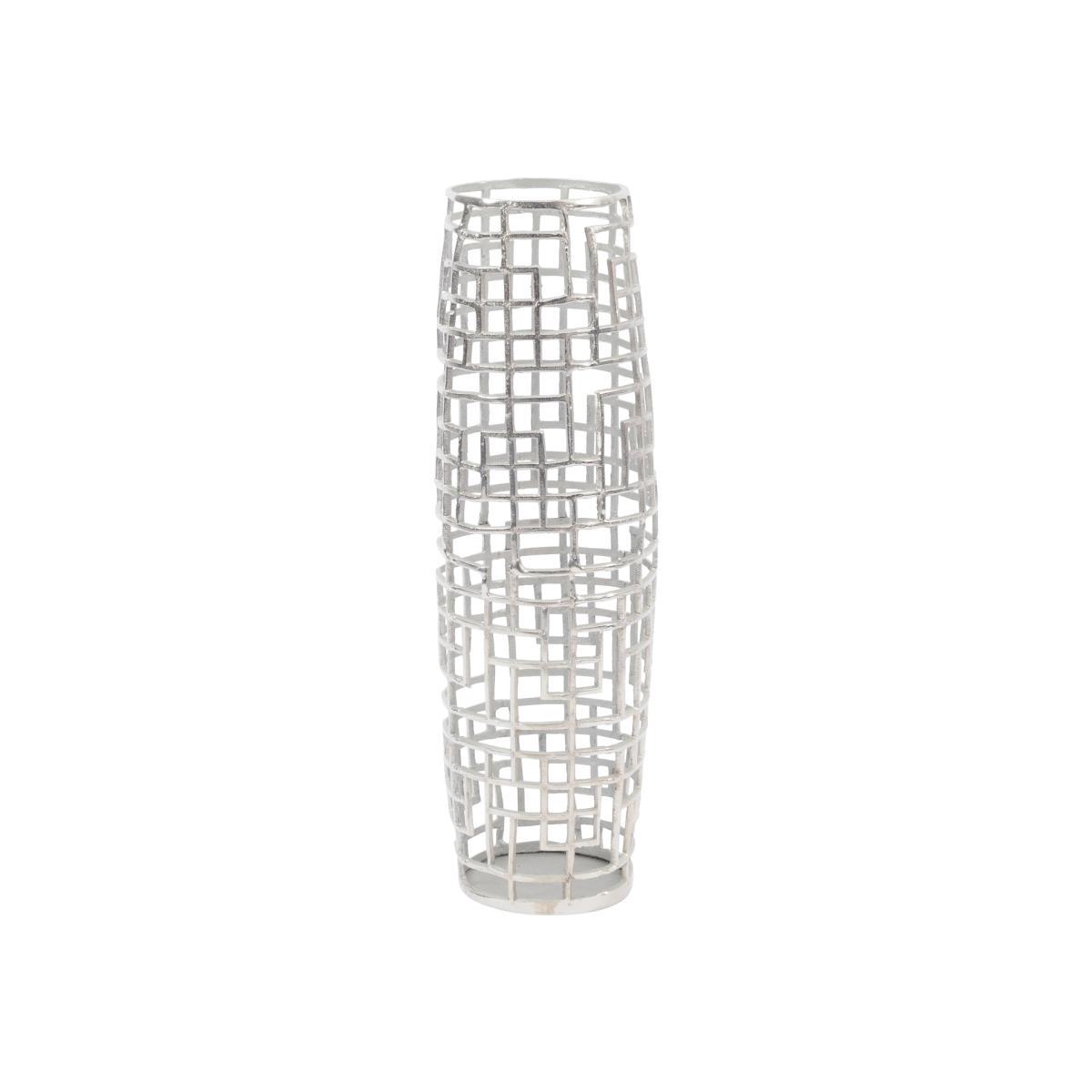 Libra Timor Grid Small Barrel Vase Silver – image 1