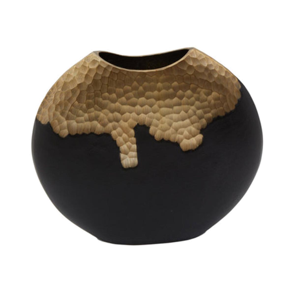 Olivia's Luxe Collection - Black And Gold Round Dimpled Vase Large | Outlet