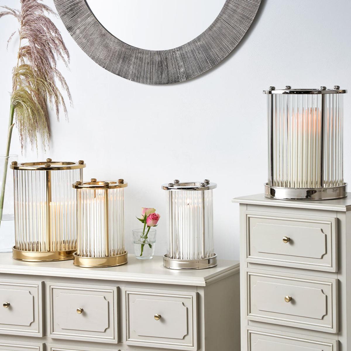 Olivia's Lilia Small Gold Metal and Clear Textured Glass Hurricane – image 5