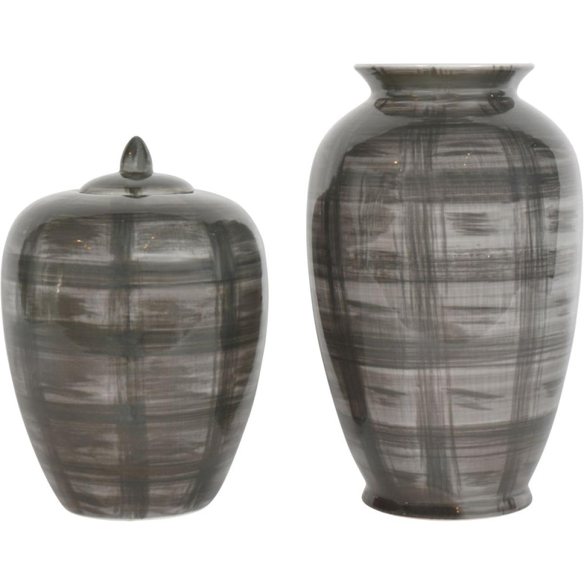 Libra Calm Neutral Collection - Crosshatch Ceramic Vase in Grey – image 7