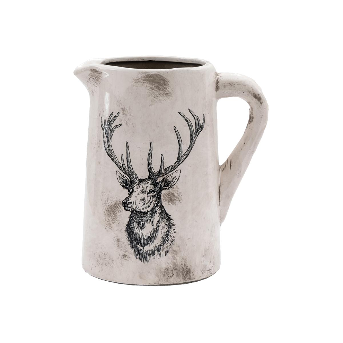 Wildwood Stag Distressed Pitcher Vase – image 1