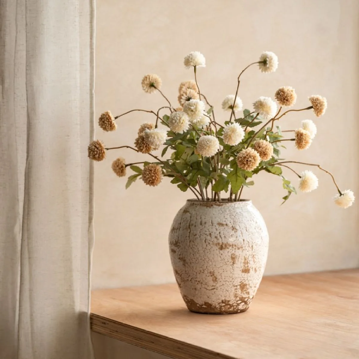 Faux Pom Pom Arrangement in Ceramic Vase – image 2