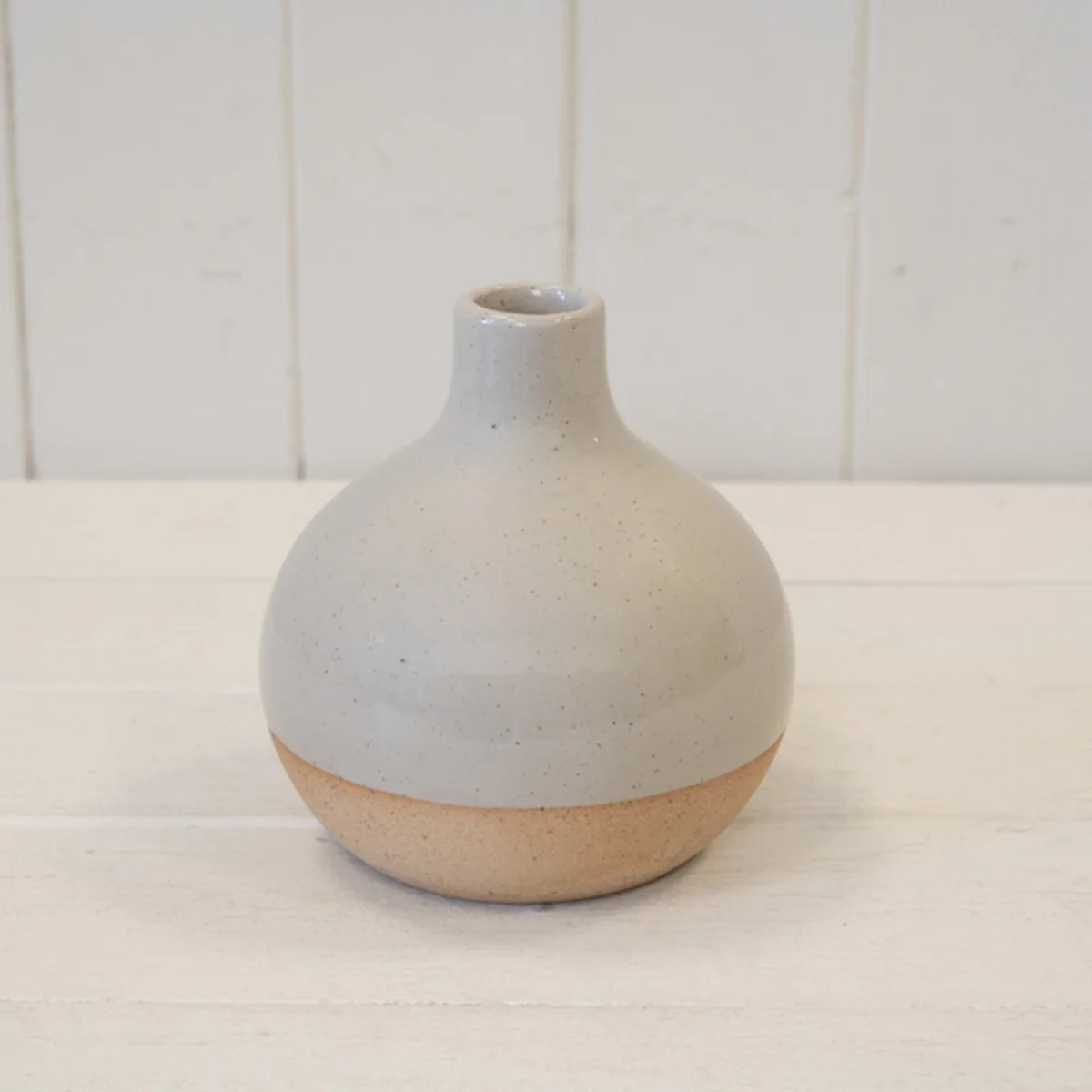 Taupe Ceramic Glazed Vase with Unglazed Design - Taupe