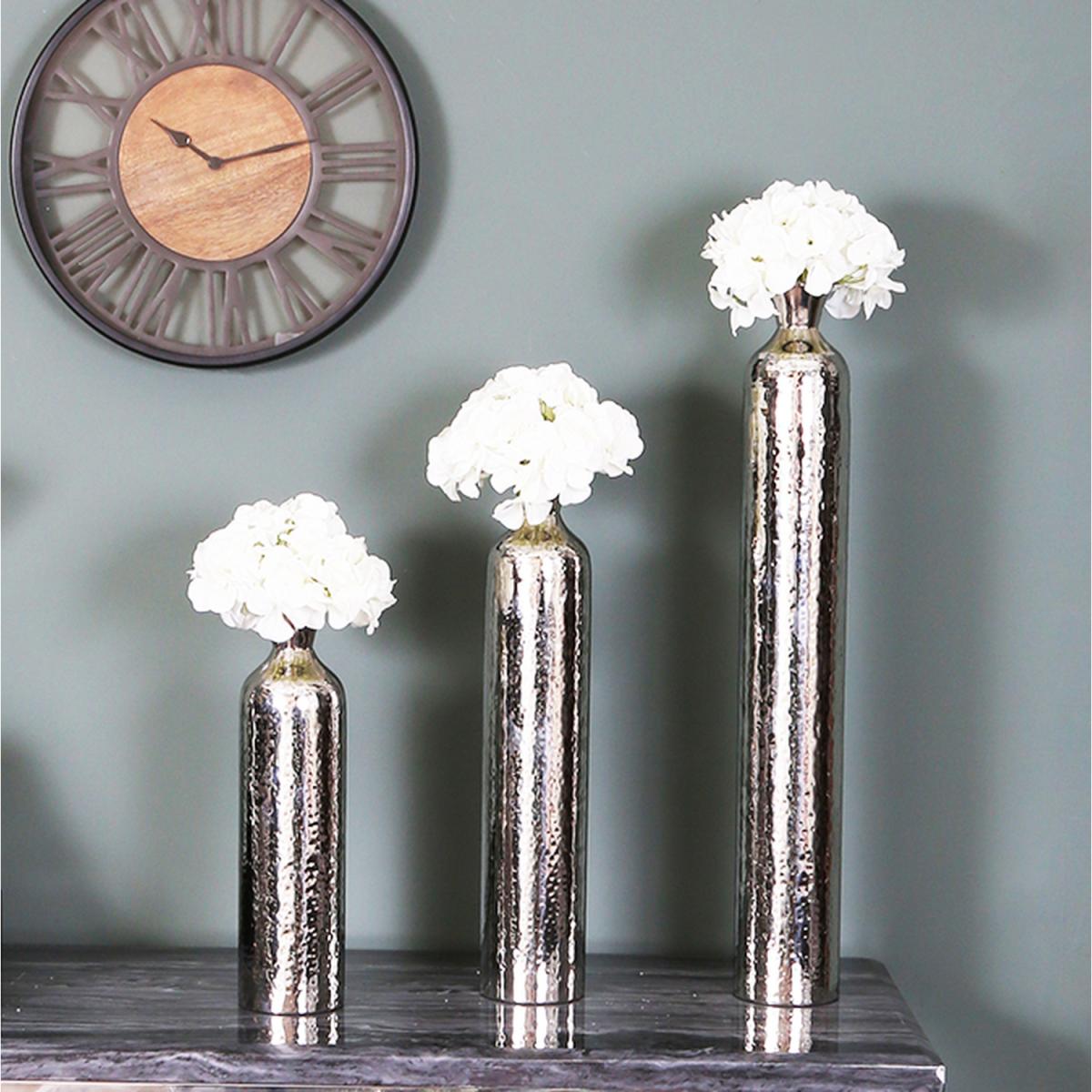 Hammered Stainless Steel Fluted Vase - Silver / 38cm – image 2