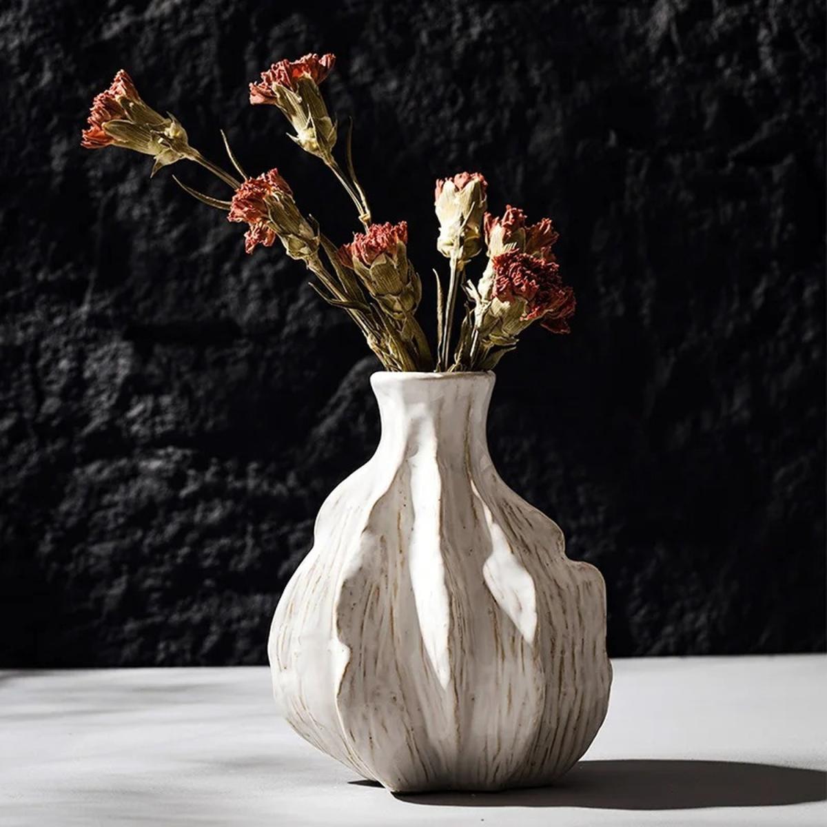 Small Artistic Ceramic Flower Vase - White