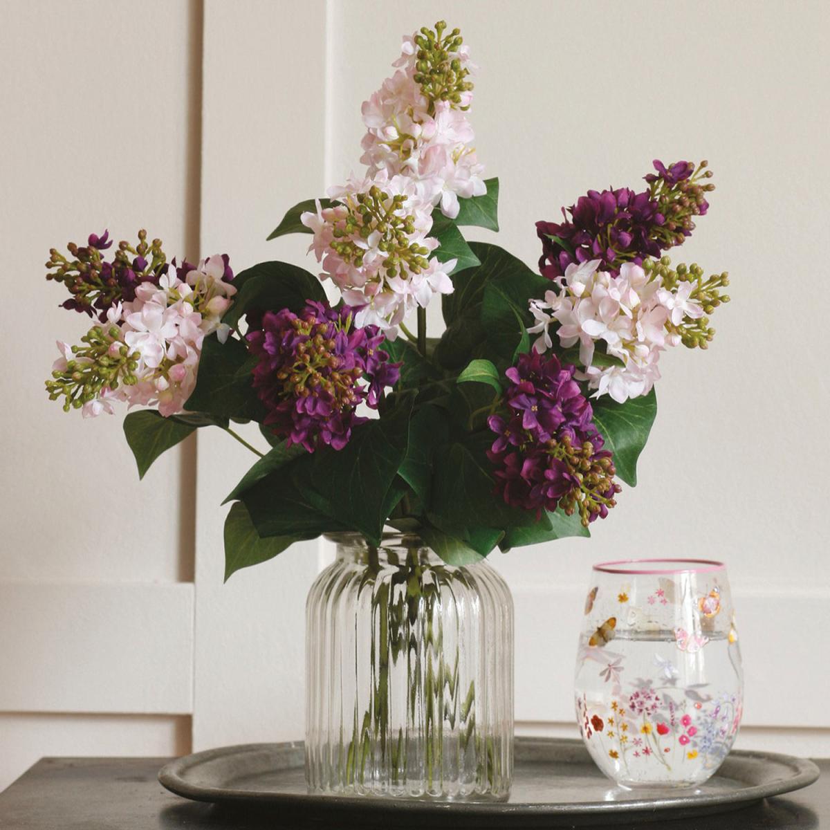 Ribbed Glass Flower Vase H15 x 12cm Diameter - Clear