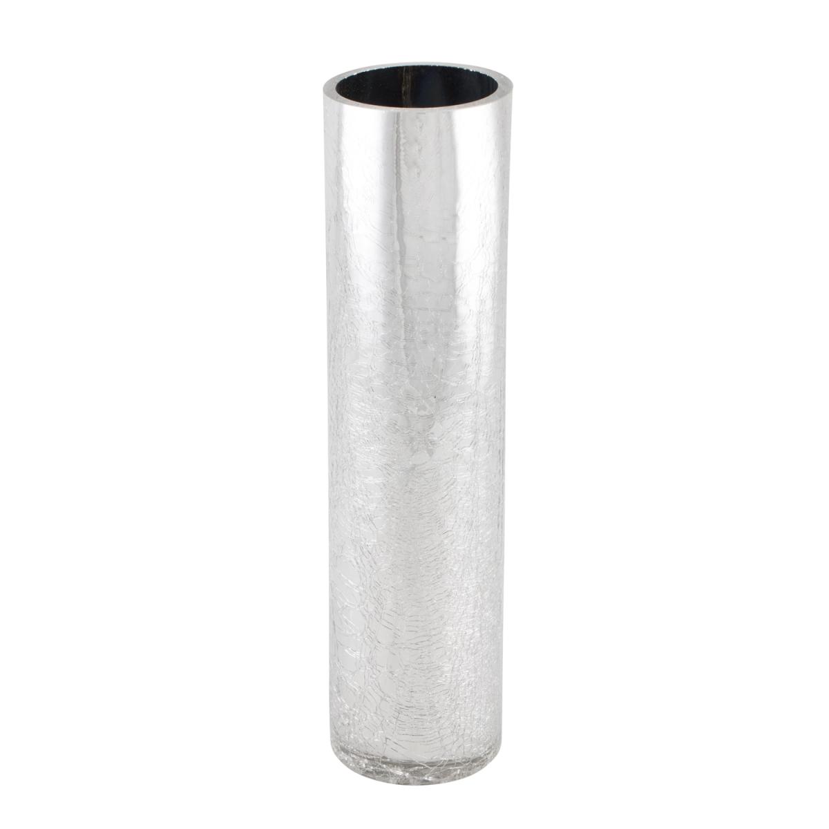 Silver Cylinder Crackle Vase - Silver / 40cm – image 3