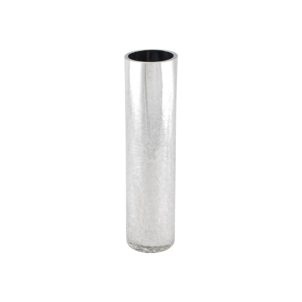 Silver Cylinder Crackle Vase - Silver / 40cm – image 1