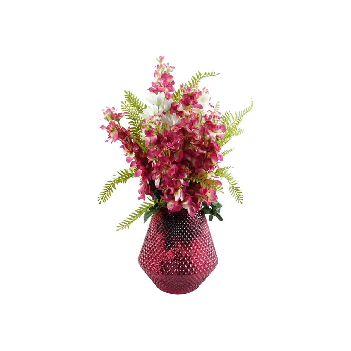 Dark Pink Artificial Delphinium Flower Arrangement Pink Vase - Dark Pink Delphinium Glass Vase