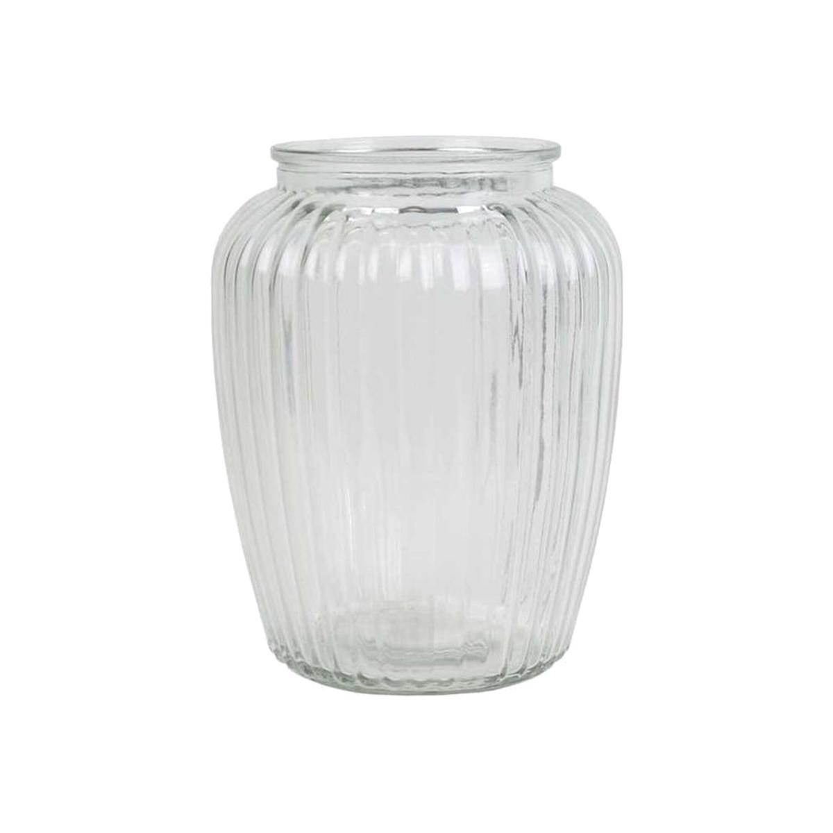 Ribbed Glass Jar Vase 20cm - Clear