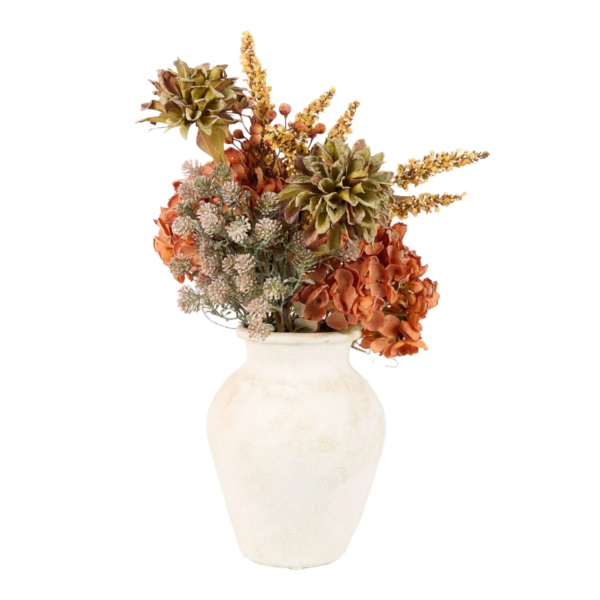 Bright Faux Hydrangea Arrangement in Ceramic Vase - Burnt Orange – image 2