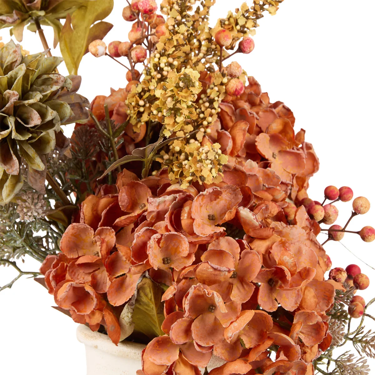 Bright Faux Hydrangea Arrangement in Ceramic Vase - Burnt Orange – image 3