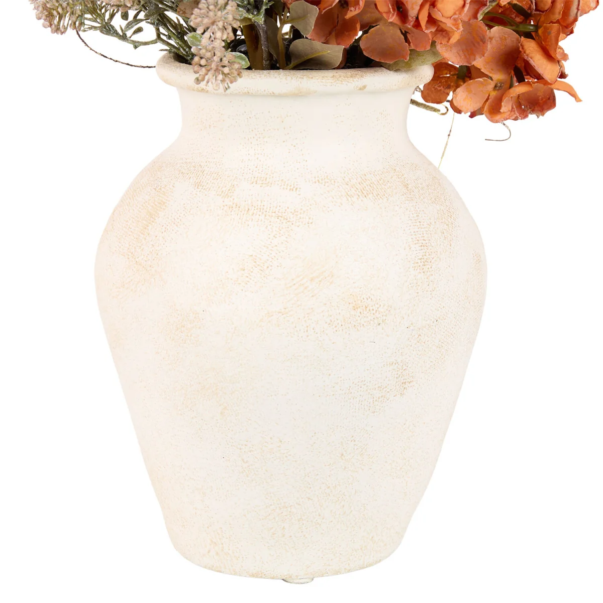 Bright Faux Hydrangea Arrangement in Ceramic Vase - Burnt Orange – image 4
