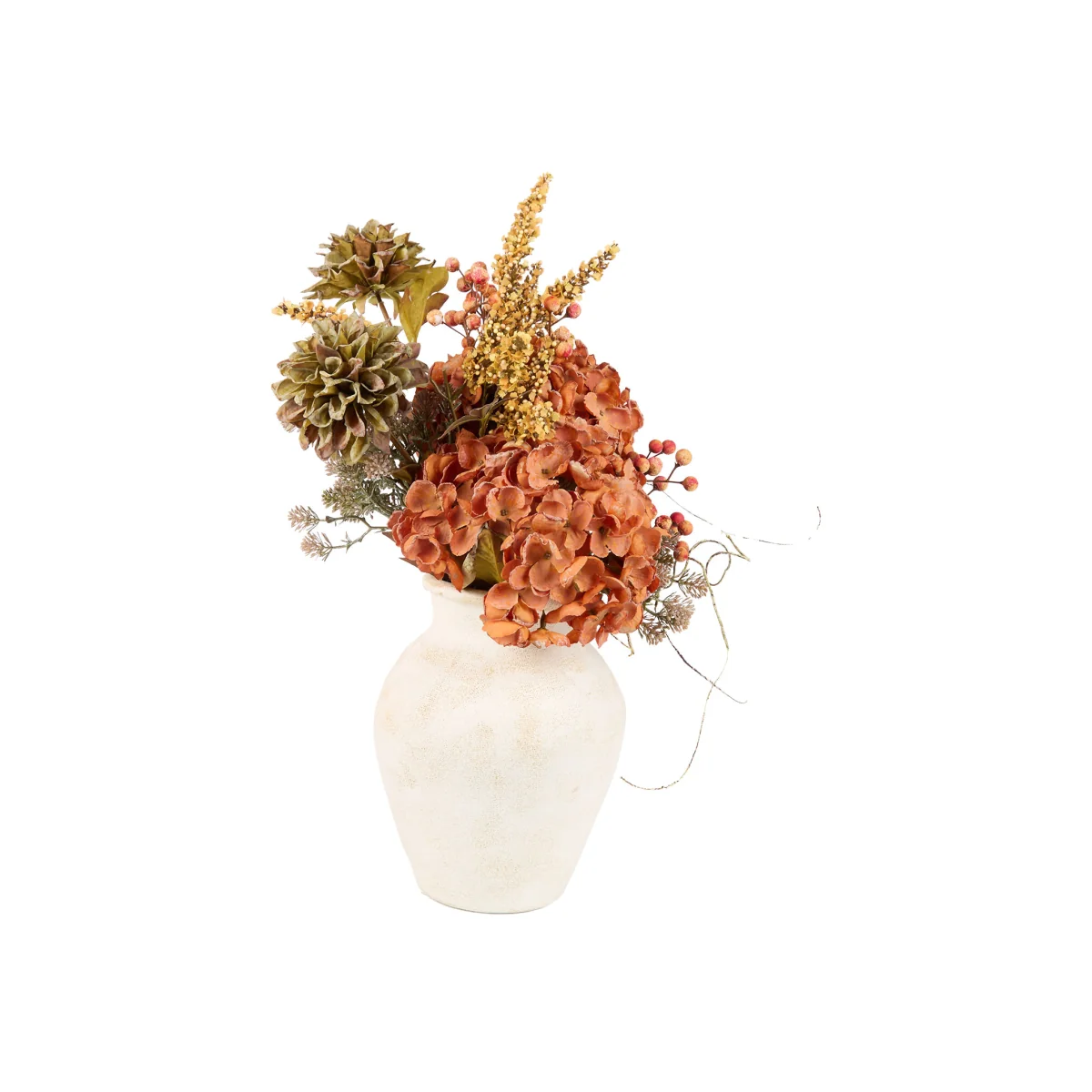 Bright Faux Hydrangea Arrangement in Ceramic Vase - Burnt Orange – image 1