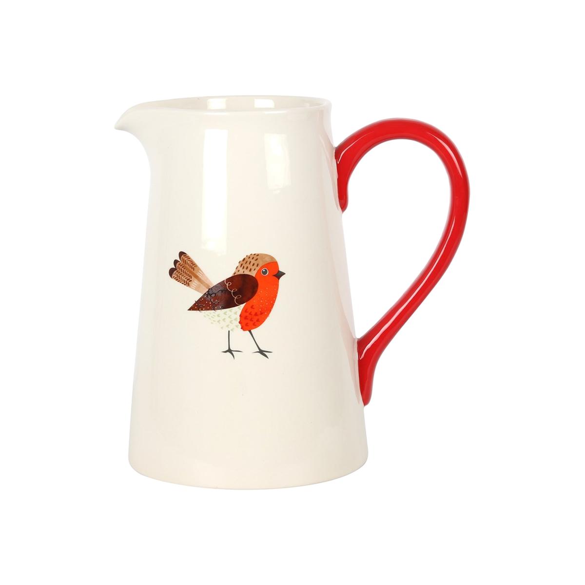 Ceramic Robin Flower Jug Vase - Multicolour – image 1