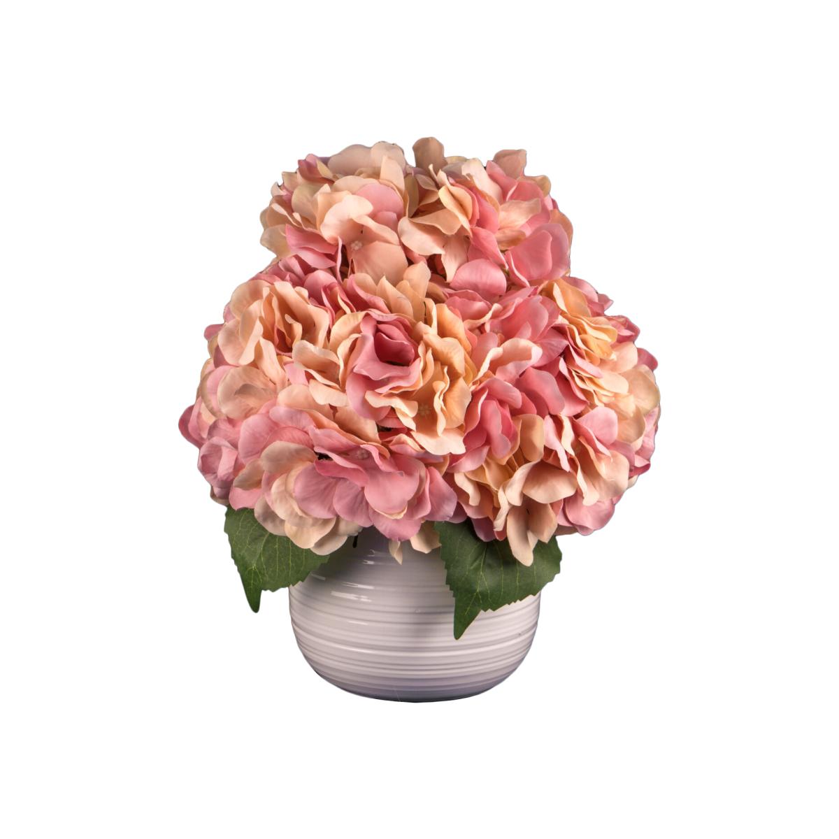 Hydrangea in White Vase - Pink