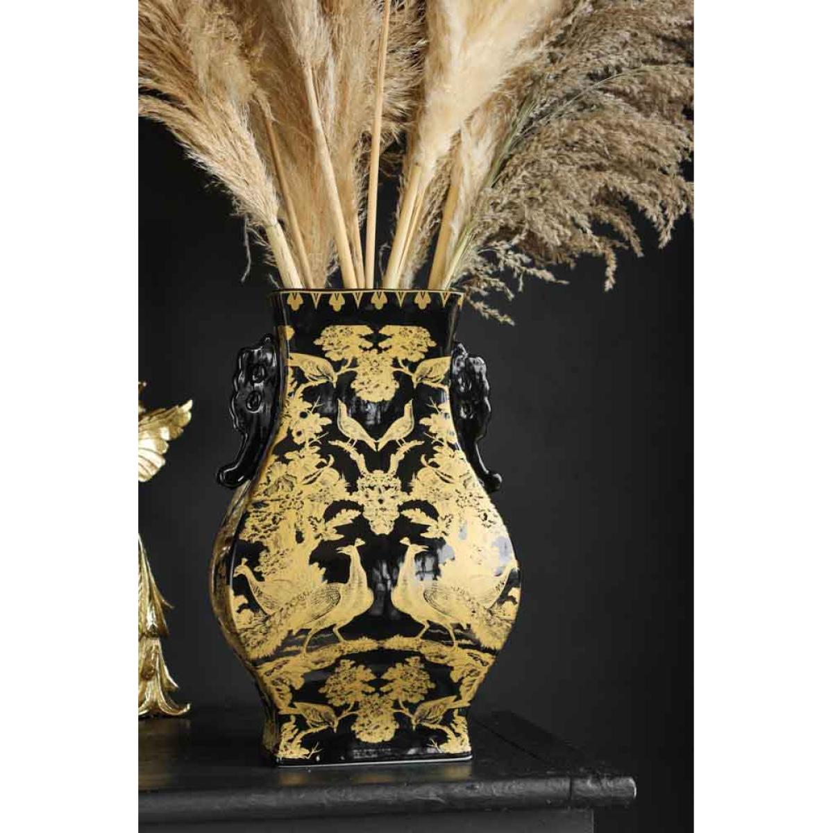 Black & Gold Chinoiserie Porcelain Vase – image 2