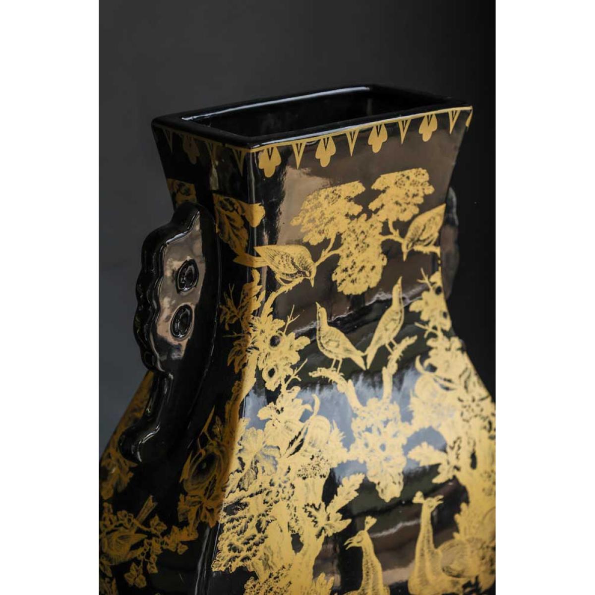Black & Gold Chinoiserie Porcelain Vase – image 3