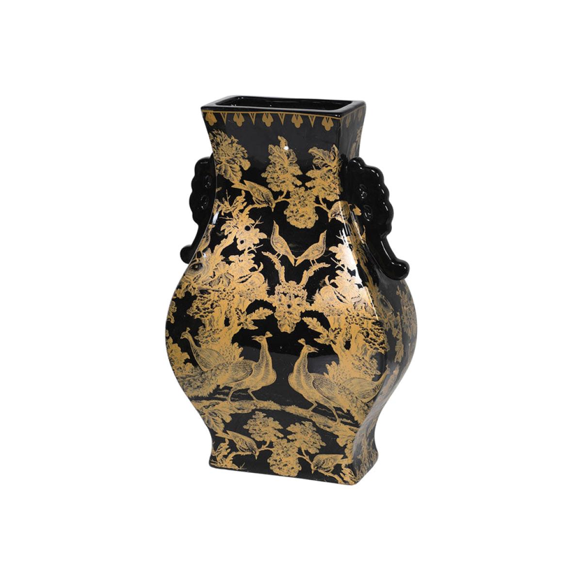 Black & Gold Chinoiserie Porcelain Vase – image 1