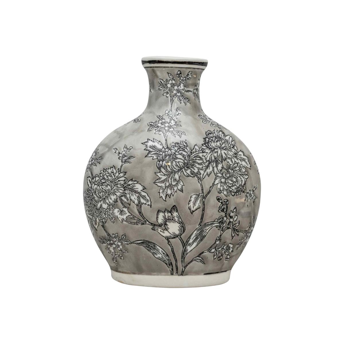 Peony Grey White Bottle Vase - Grey – image 1
