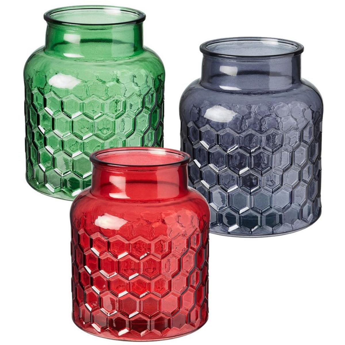 Red Honeycomb Textured Glass Vase - Red – image 2