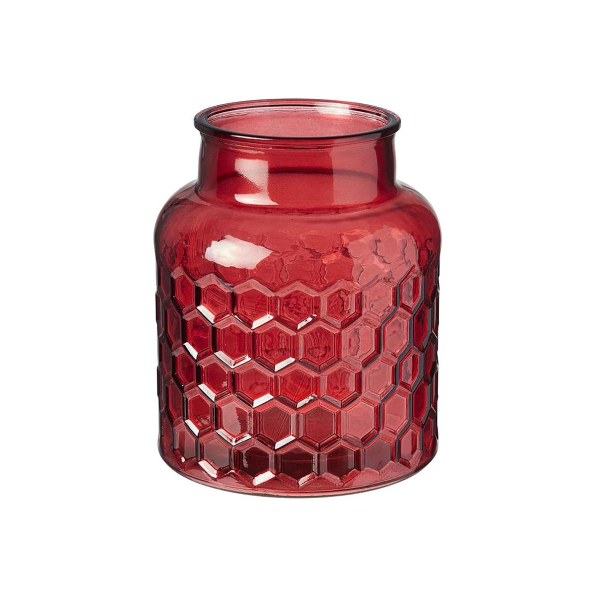 Red Honeycomb Textured Glass Vase - Red – image 1