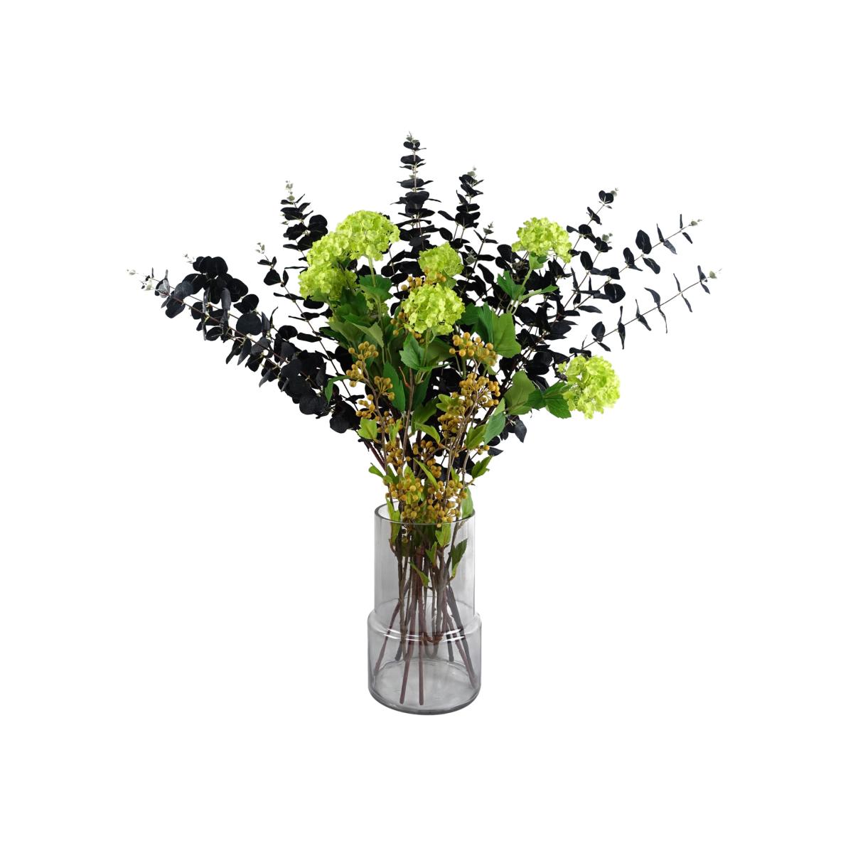 Black Eucalyptus and Viburnum Arrangement Glass Vase - Black Eucalyptus Viburnum Glass Vase