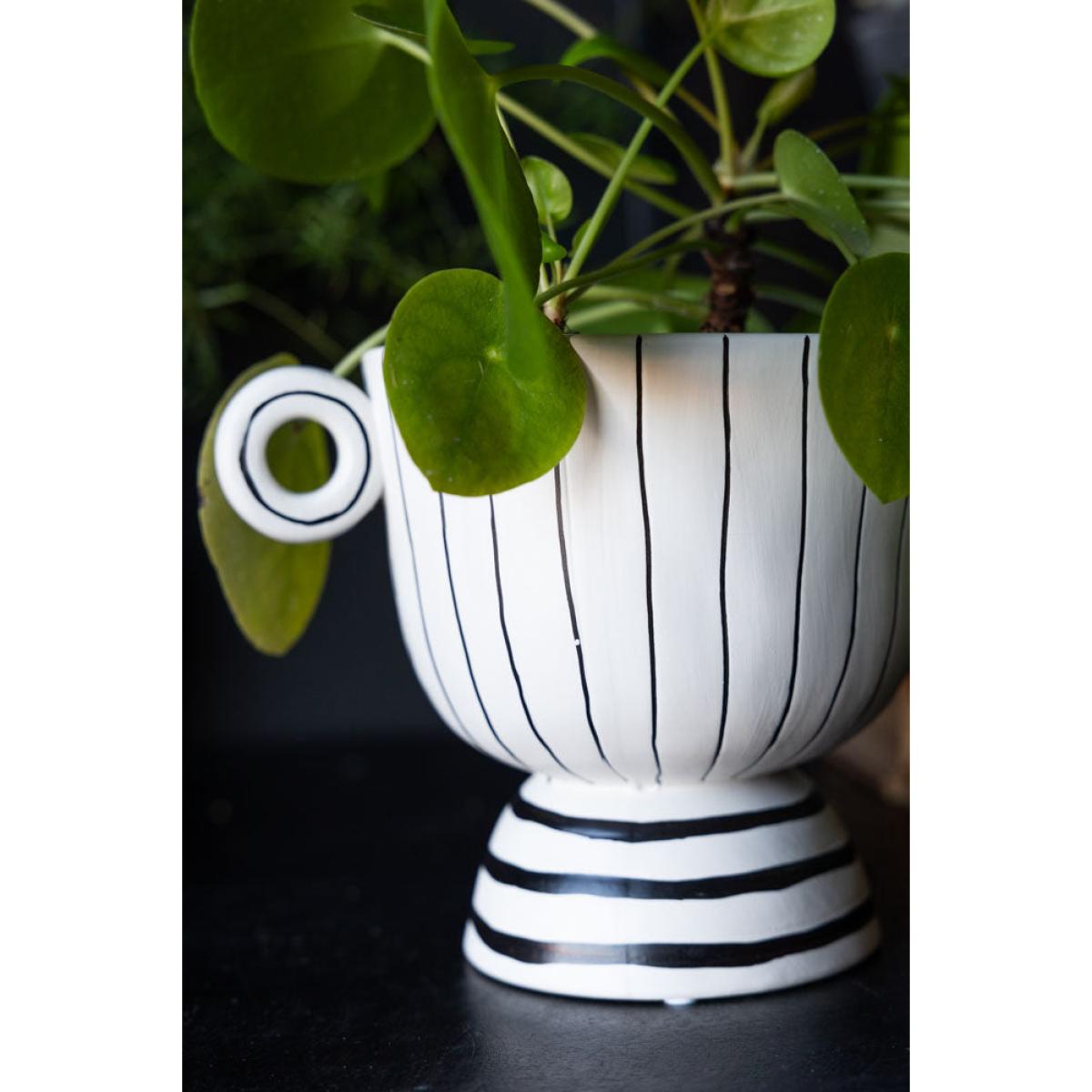 Black & White Stripe Vase with Handles – image 3