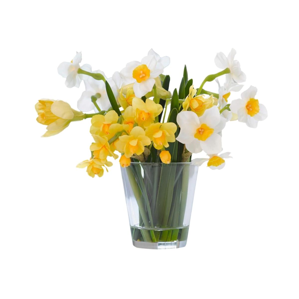 Artificial Paperwhite Narcissus Flower Arrangement in Vase - White, Yellow