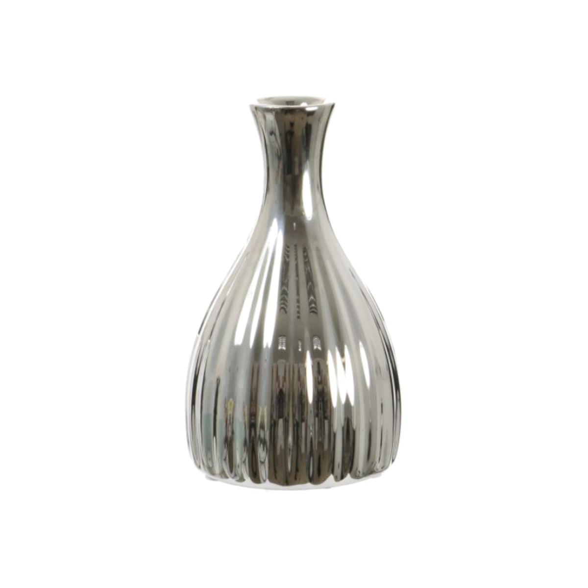 Silver Ribbed Bulb Vase - Silver