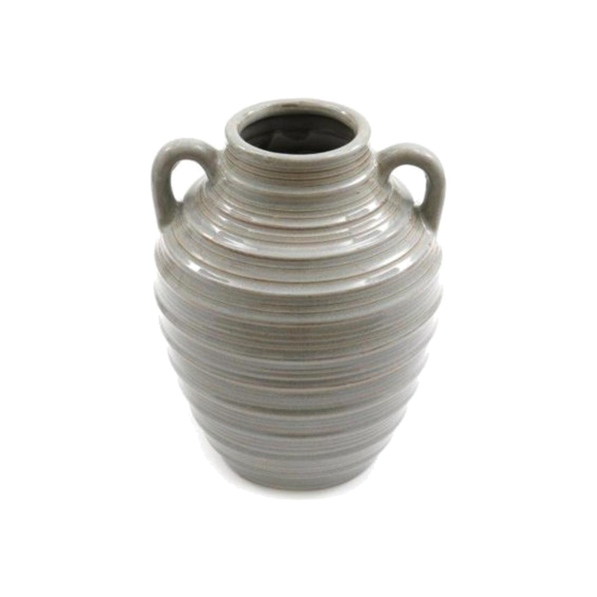 Grey Stone Ribbed Vase with Handles - Grey
