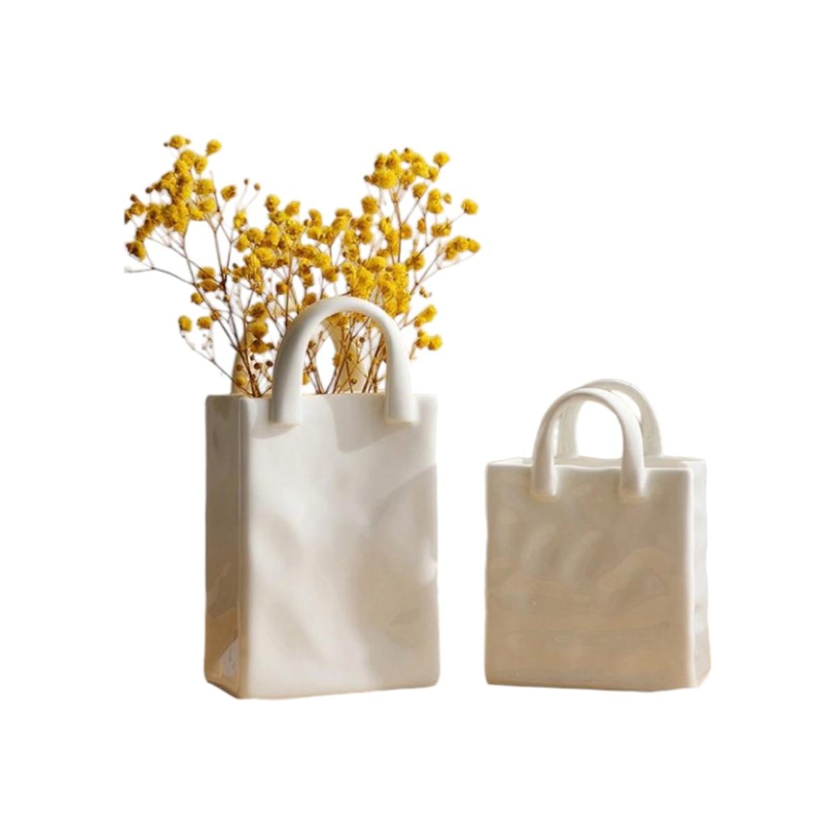 Set Of 2 Handbag Vase - White
