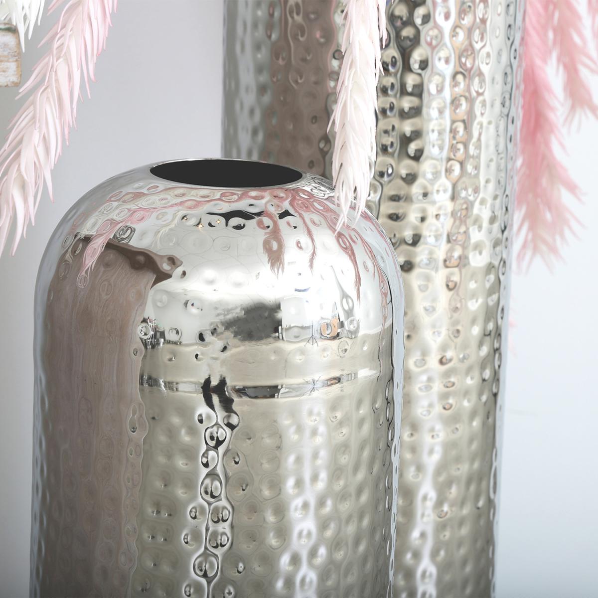 Tall Metal Hammered Chrome Floor Vase - Silver / 80cm – image 2