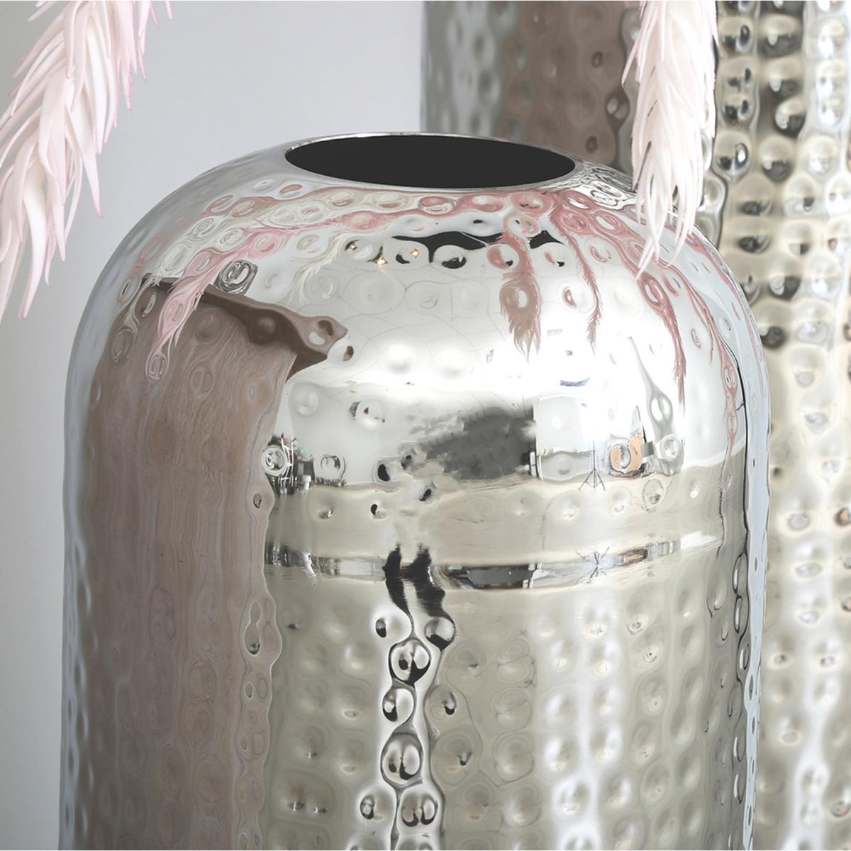Tall Metal Hammered Chrome Floor Vase - Silver / 80cm – image 3
