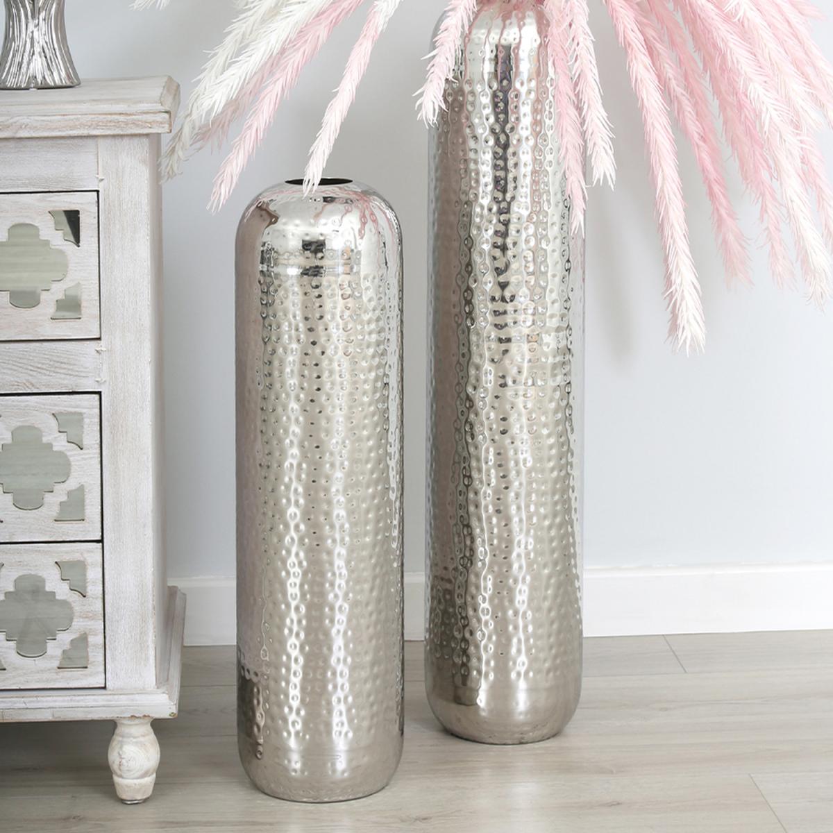 Tall Metal Hammered Chrome Floor Vase - Silver / 80cm – image 4