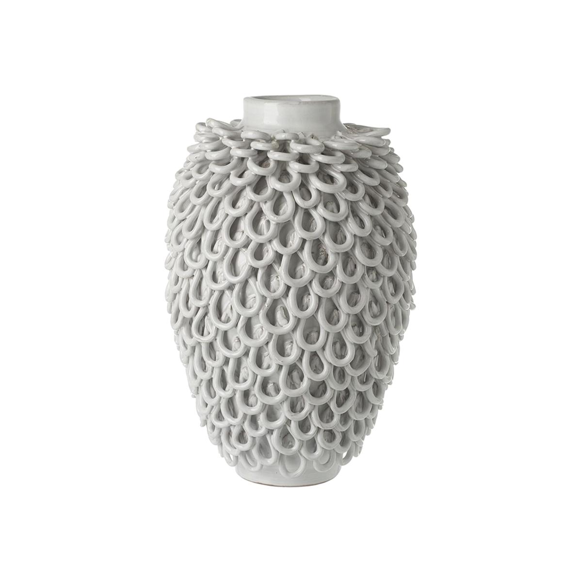 Tall White Terracotta Loop Design Vase - White
