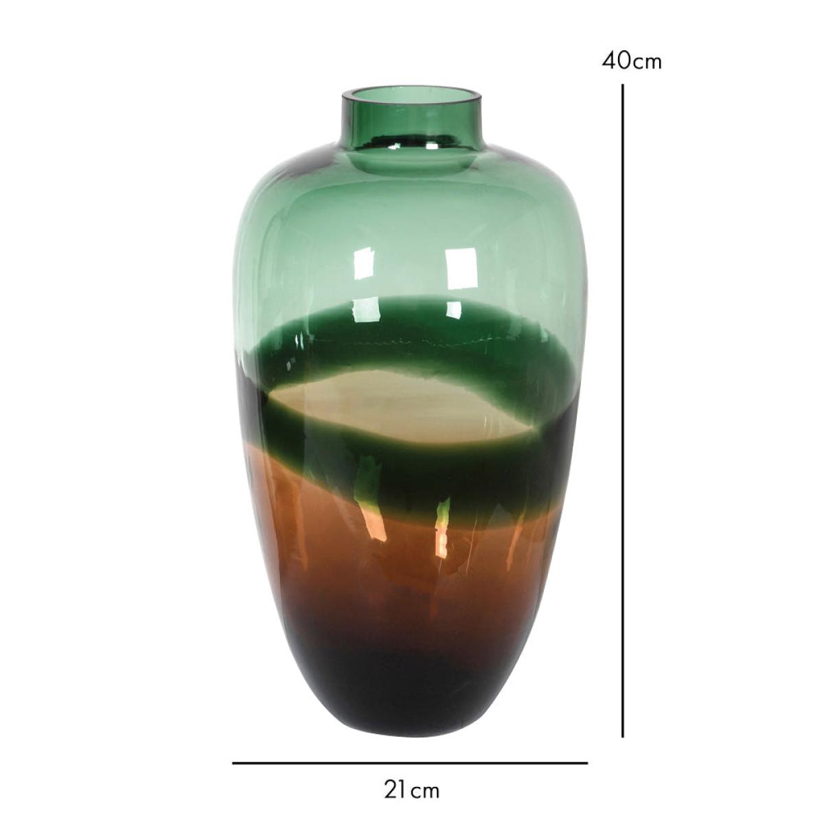 Tall Dark Green & Brown Glass Vase – image 3